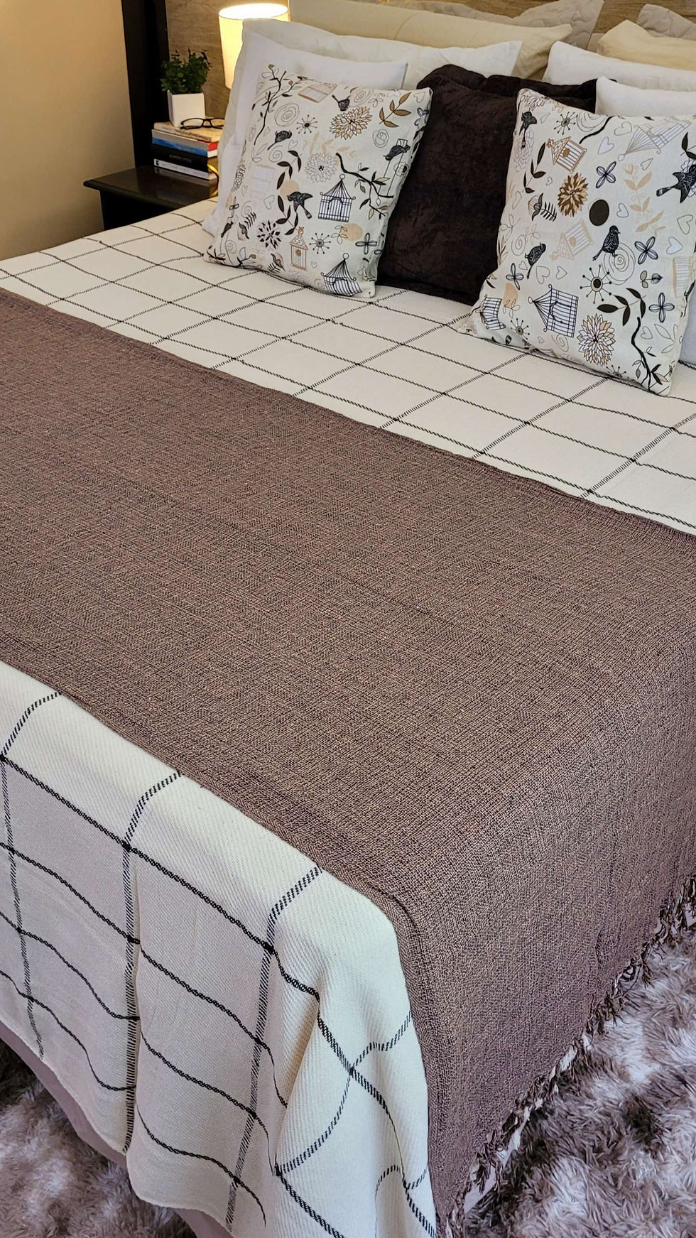 Miniatura: Manta sofá e cama 2,2x1,8m XADREZ BOHO MARROM