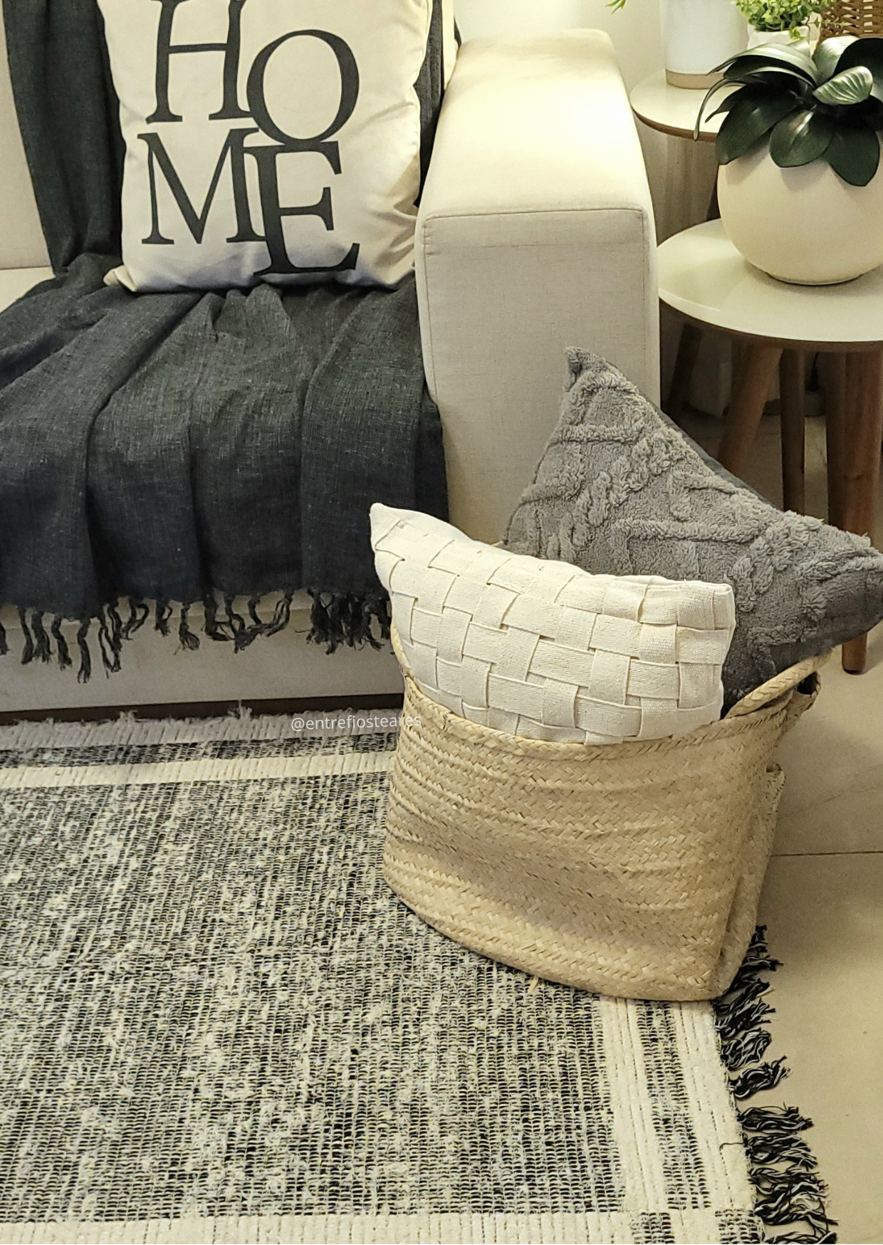 Tapete Boho Algodão Dupla face 0,80x1,50m PRETO