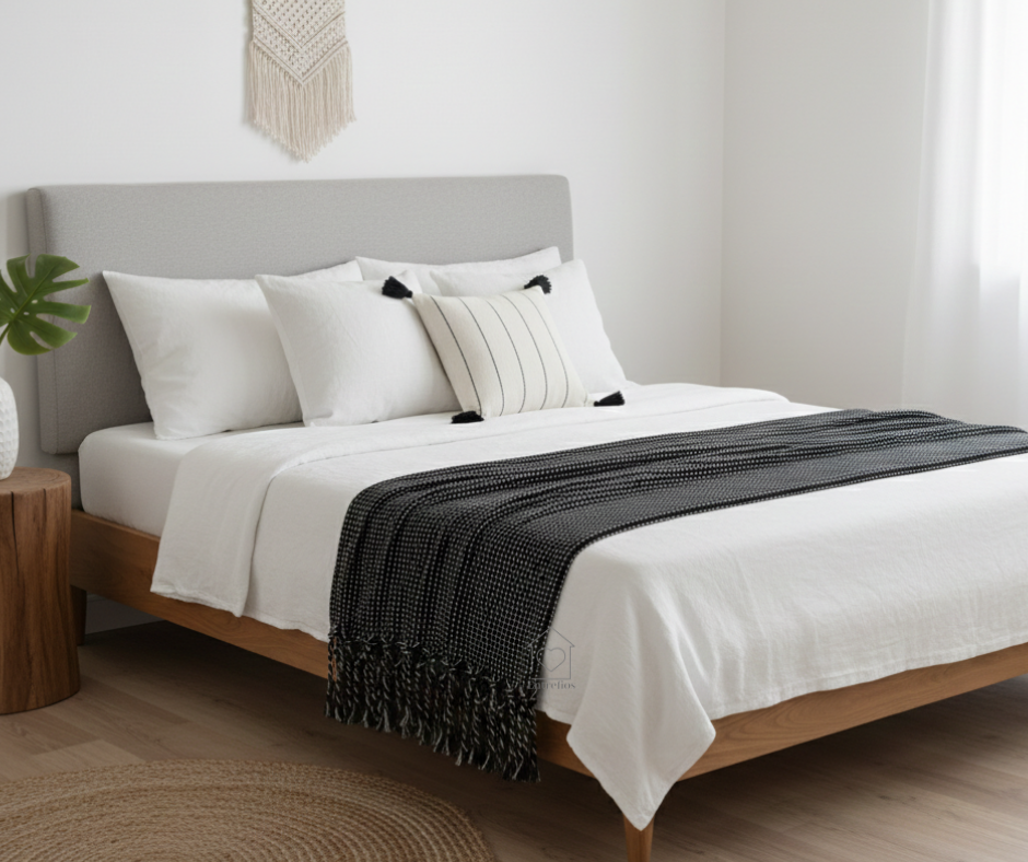 Miniatura: Manta sofá e cama 1,4x2,2m BOHO PRETO FLOCOS