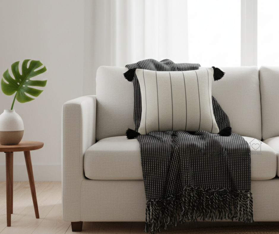 Miniatura: Manta sofá e cama 1,4x2,2m BOHO PRETO FLOCOS
