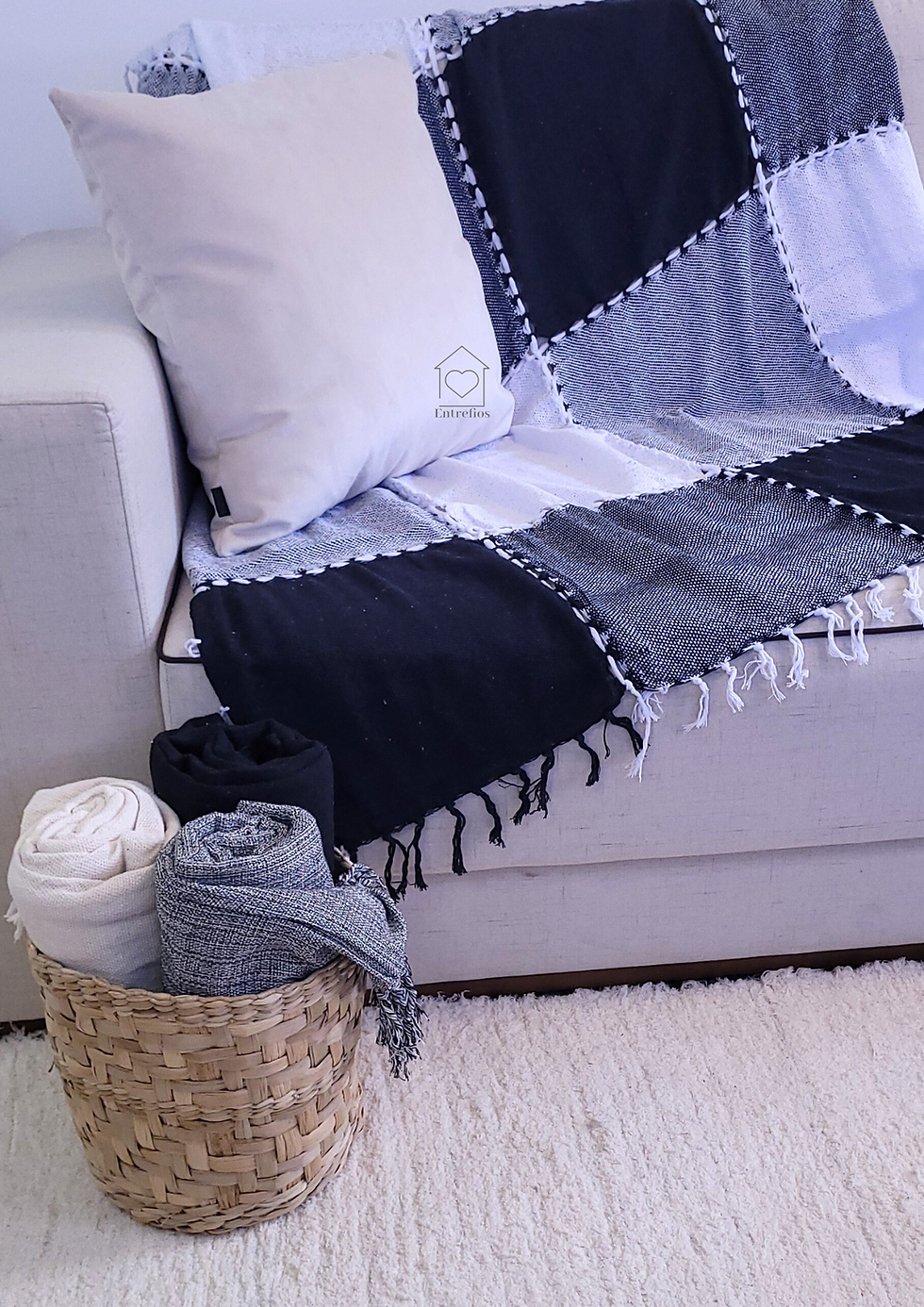 Miniatura: Manta Xale sofa 1,5x1,5m XADREZ PRETO 