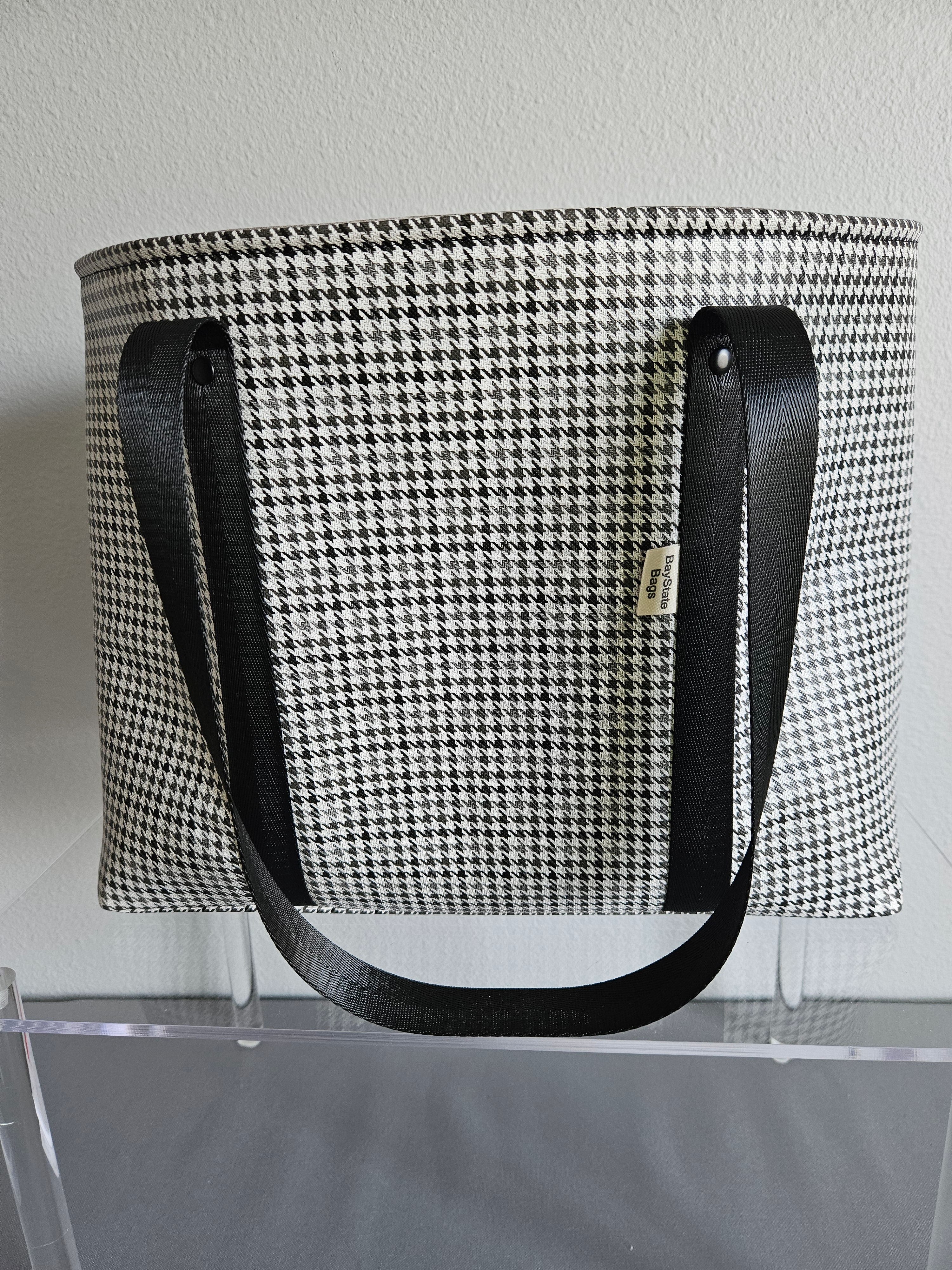 Large Luxury Charcoal Houndstooth Open Tote