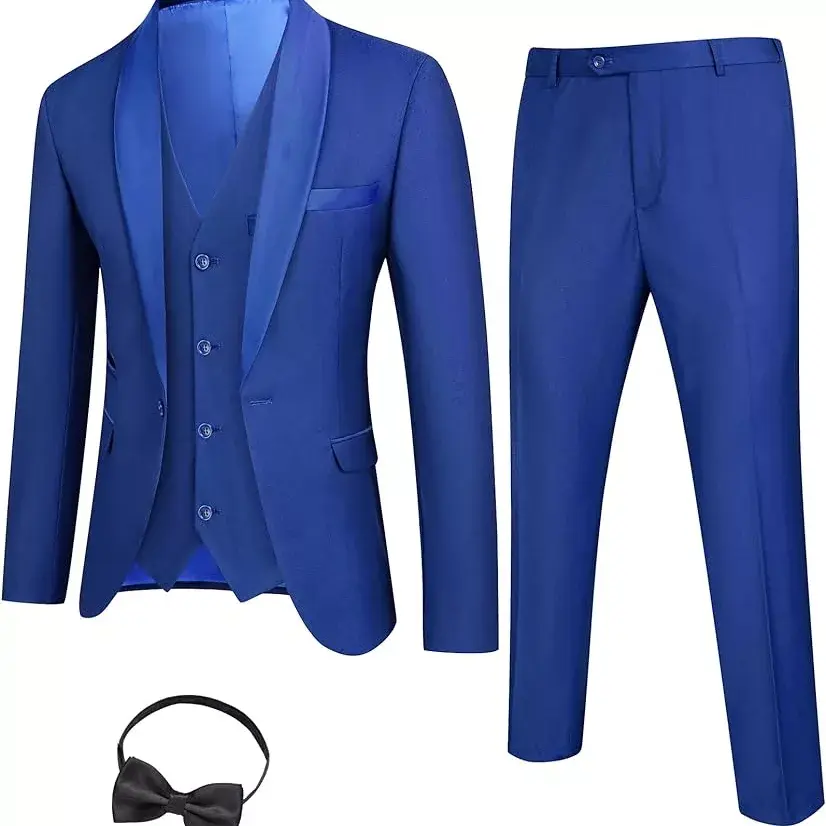 COOFANDY Men's 3 Pieces Suit Slim Fit Tuxedo Set One Button Jacket Vest Pants with Tie