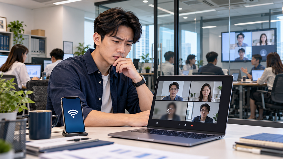香港辦公室員工使用滿格 Wi‑Fi 進行視像會議,但畫面出現停頓
