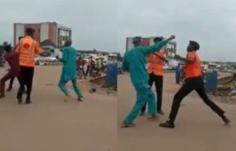 Men spotted fighting a traffic