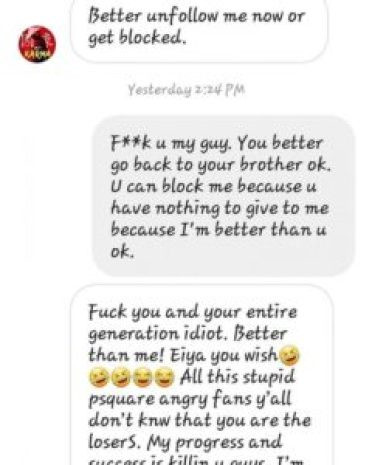 A social media user comes in hot on popular Nigerian Musician “Peter Okoye” who told him to go Bleep himself as well as his entire generation. It all started with a message he sent to the singer suggesting he should apologize to his twin brother so as to bring back peace between the music group “Psquare“. The social media user who responded to the reply whereby Peter Okoye told him to better “unfollow his page or get blocked” said See the screenshot of the full conversation:-