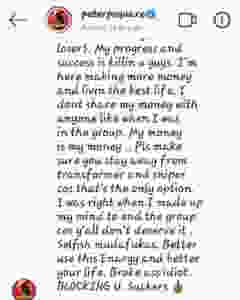 A social media user comes in hot on popular Nigerian Musician “Peter Okoye” who told him to go Bleep himself as well as his entire generation. It all started with a message he sent to the singer suggesting he should apologize to his twin brother so as to bring back peace between the music group “Psquare“. The social media user who responded to the reply whereby Peter Okoye told him to better “unfollow his page or get blocked” said See the screenshot of the full conversation:-