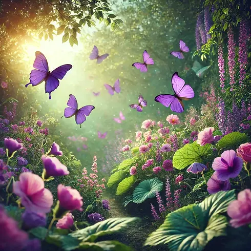 DALL·E 2024-11-24 07.43.55 - A serene garden filled with blooming flowers and lush greener