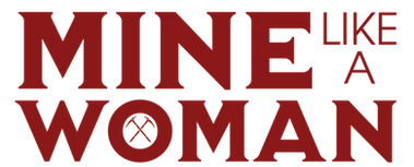 Mine Like a Woman logo in bold red lettering. The word 'MINE' is stacked above 'WOMAN,' with the letter 'O'led Design