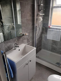 New grey bathroom with shower