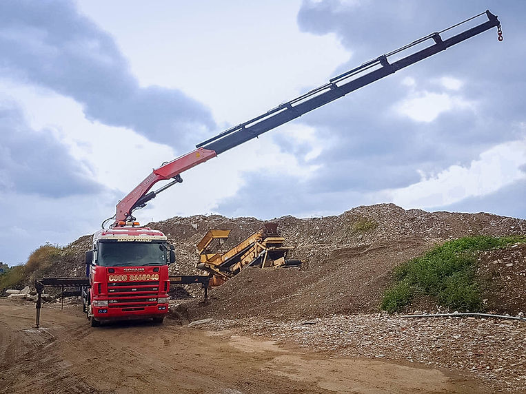 HIAB Hire, red truck in construction area