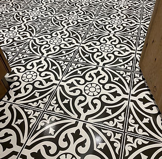Close-up view of black and white floor tiling