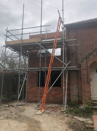A scaffolding structure on a house