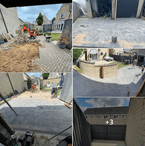 A collage of before and after images of a driveway