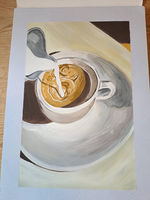 Painting of milk being poured into a coffee cup