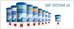 A lineup of SKF System 24 lubrication containers