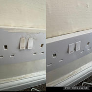 A collage of two electrical switches before and after cleaning
