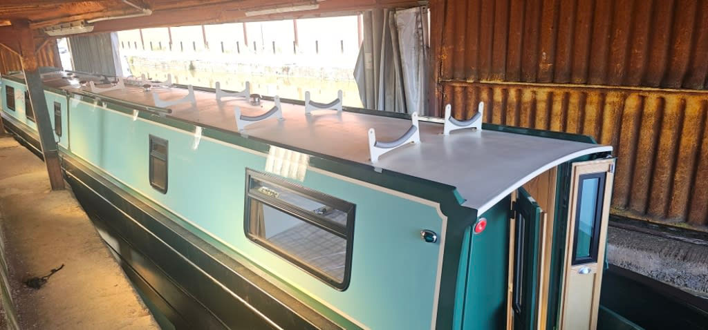 A narrowboat construction in progress