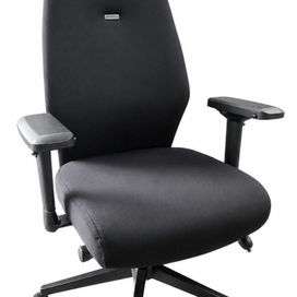 Black ergonomic office chair with adjustable armrests