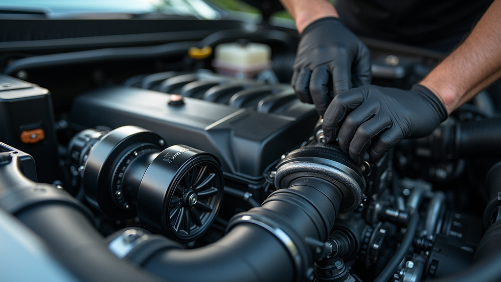 Close-up view of car engine components during tuning
