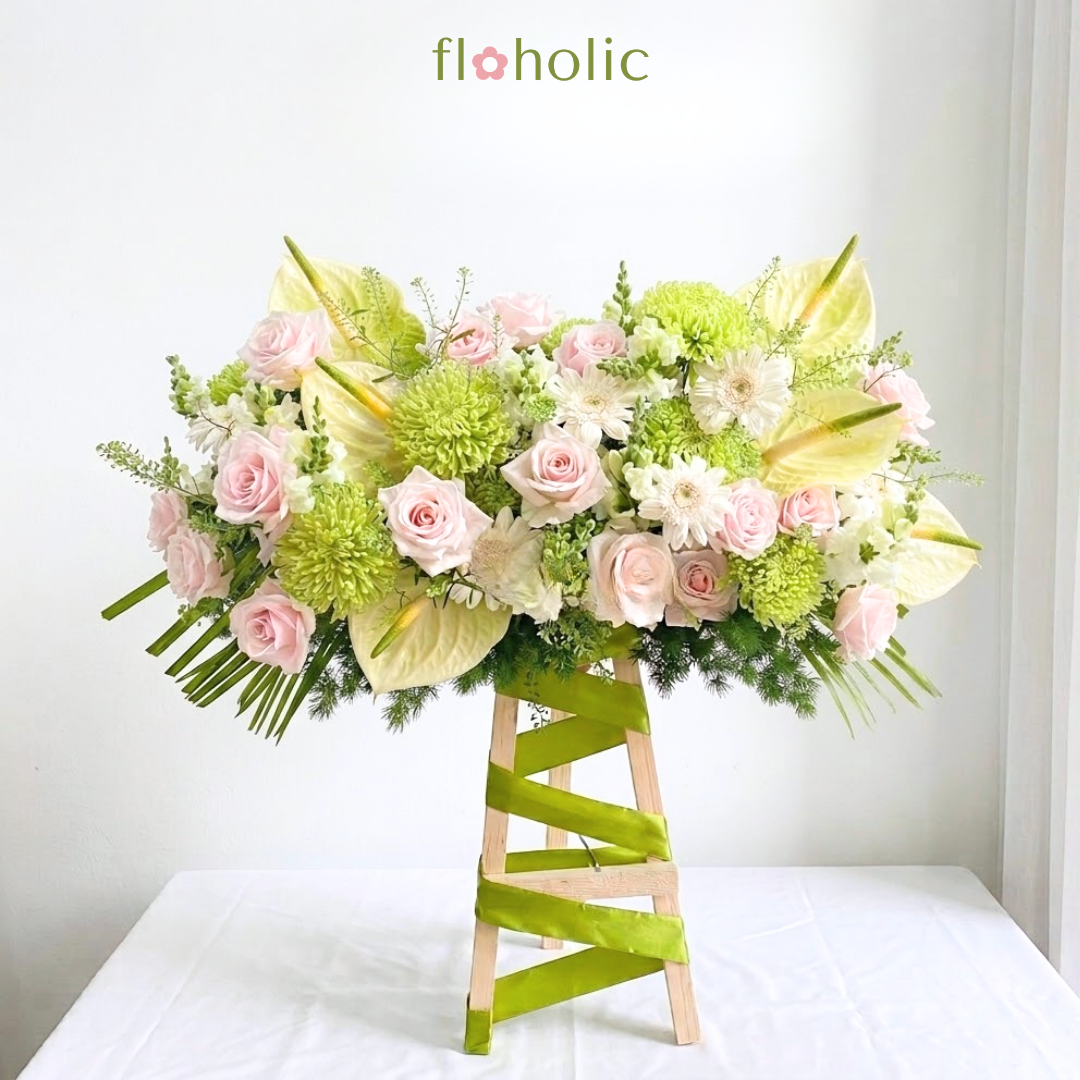 Kệ hoa mini hồng mix xanh tươi sáng