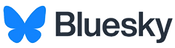 Bluesky social media platform logo featuring a blue butterfly icon to the left of the word “Bluesky” in dark gray text on a clear background.