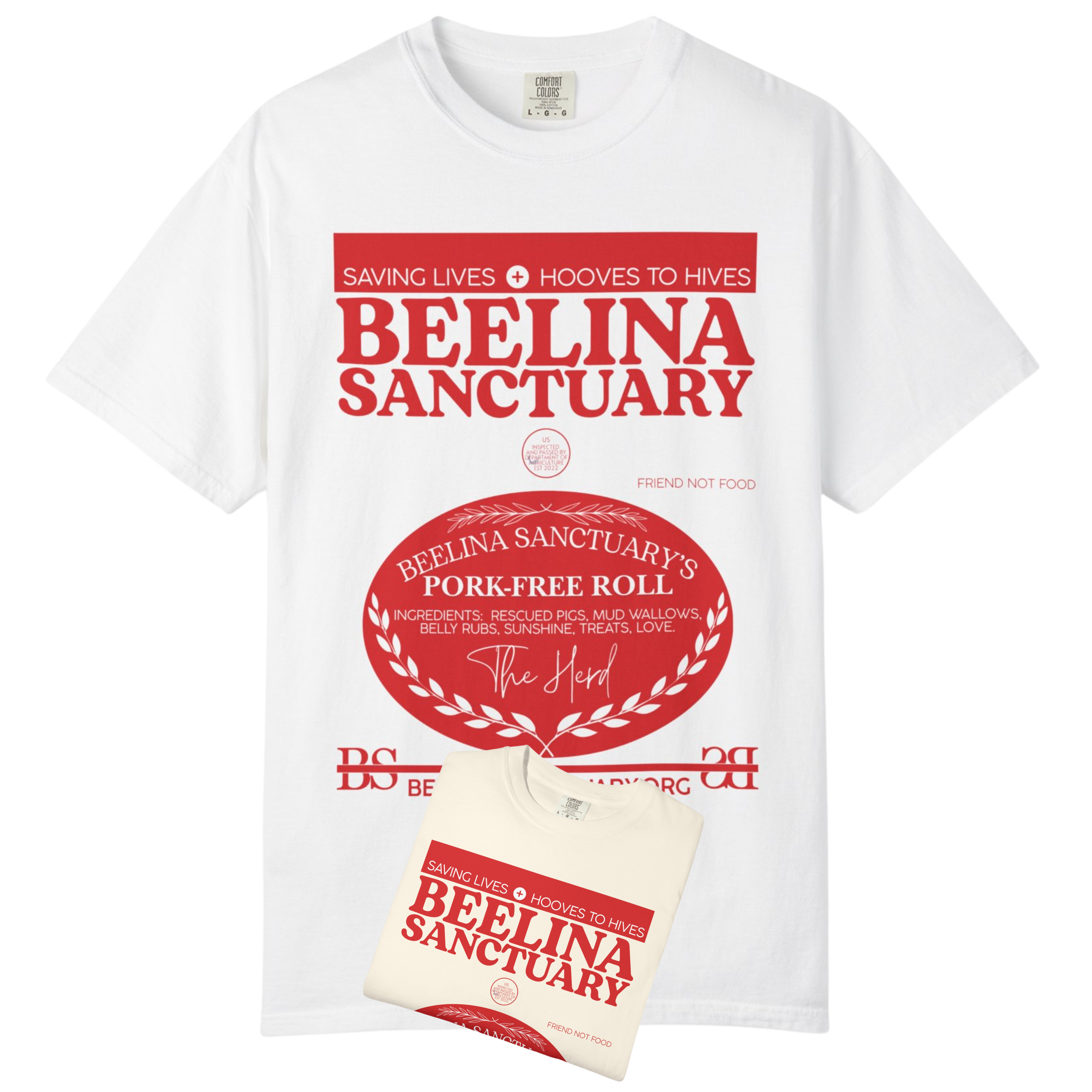 Front of Pork Free Roll Shirt w/ Alternate color folded