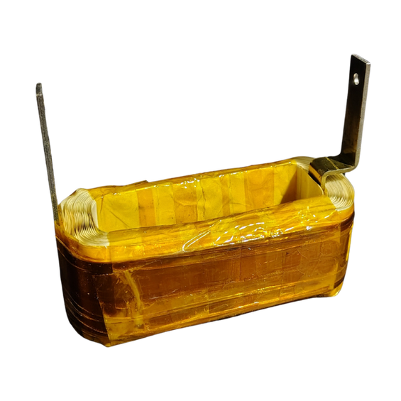 Close-up of a component with golden wiring; Custom Transformers & Inductors