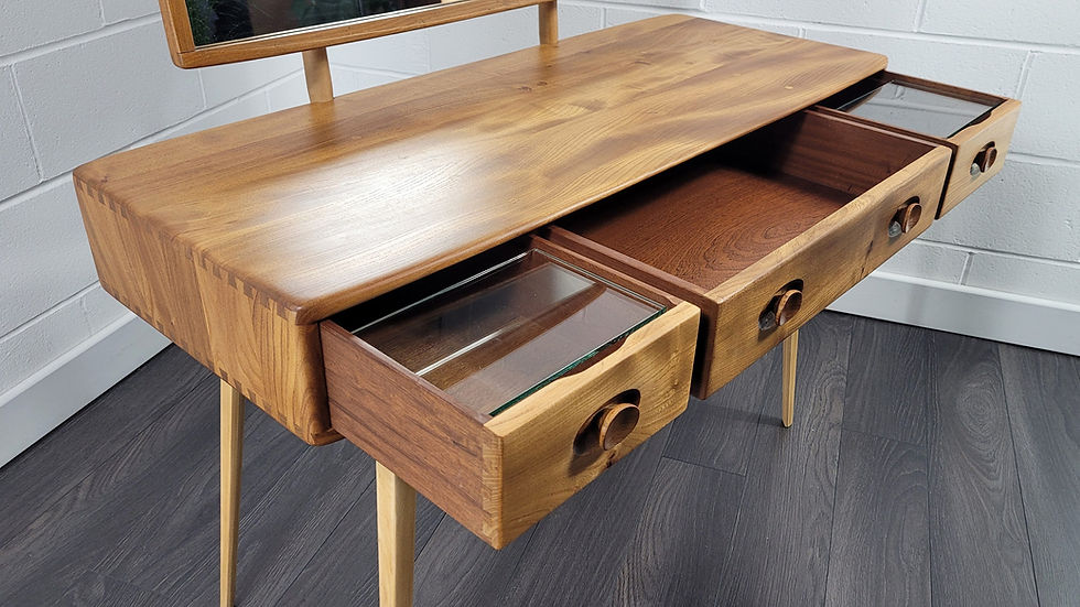 Sliding glass jewellery shelf inside Ercol Model 482 dressing table