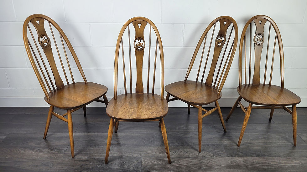 Thumbnail: Ercol Set of 4 Swan Back Dining Chairs, 90s