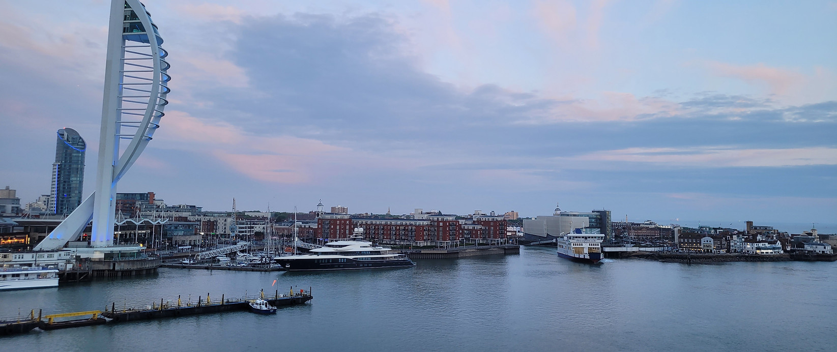 Portsmouth Harbour and Spinnaker Tower on the mainland route for Isle of Wight furniture delivery