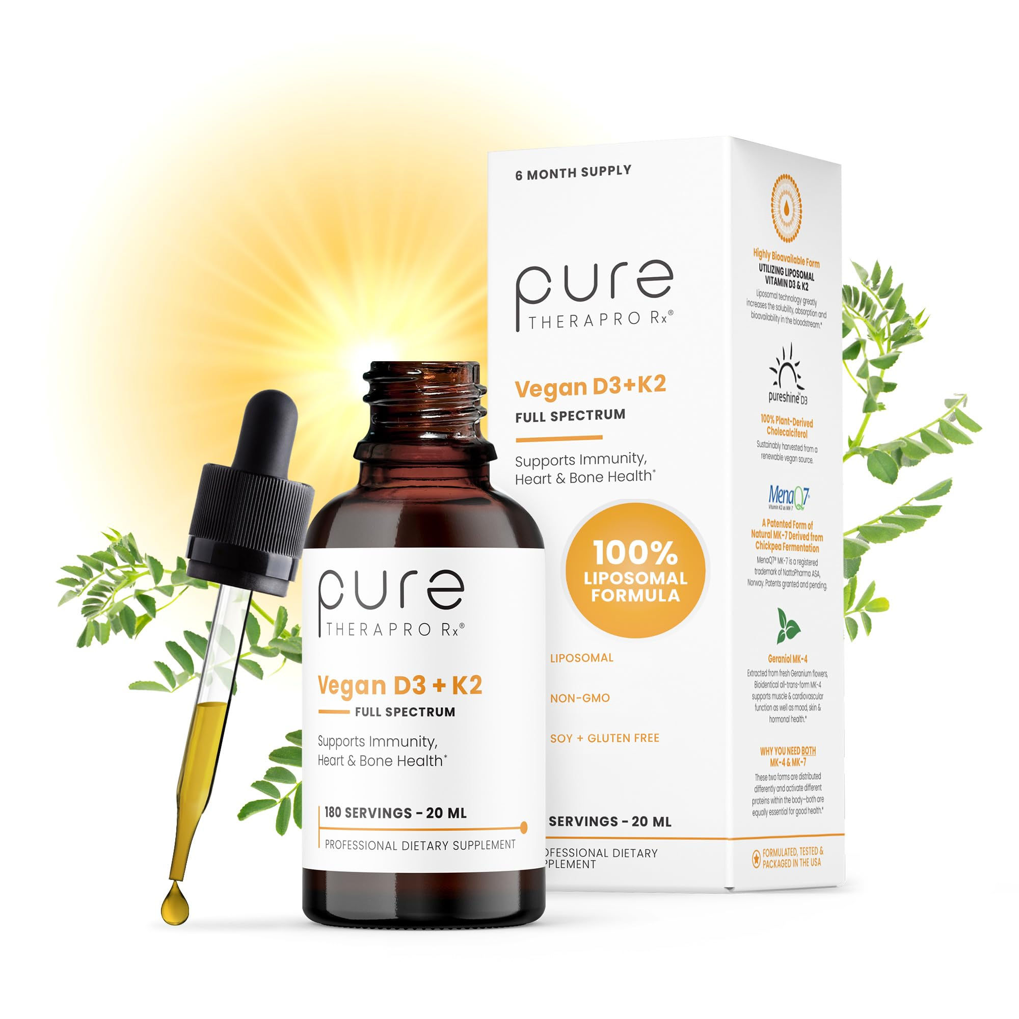 Vegan D3 + K2 Organic 100% Liposomal | 180 Servings | Maximum Absorption Vitamin