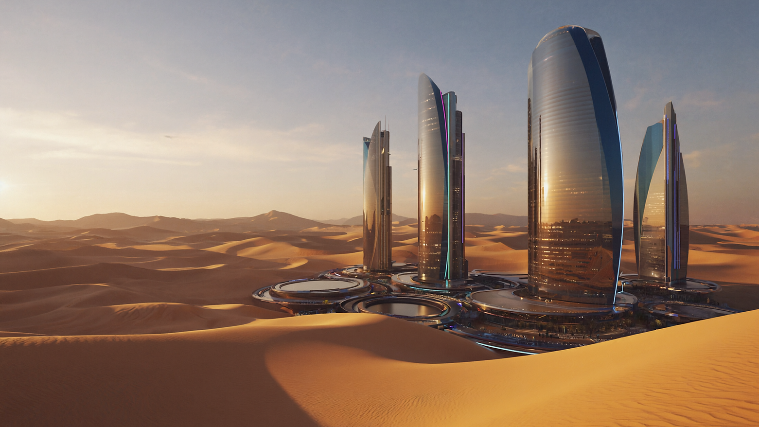 Gen4 A wide cinematic landscape shot of a futuristic smart city in the d s-terracotta, a-2