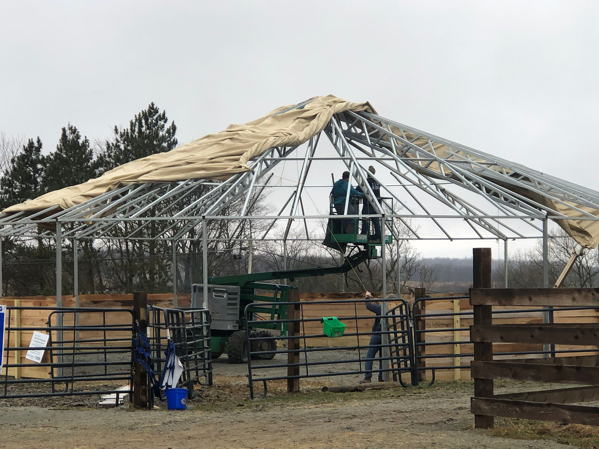 round pen installing roof