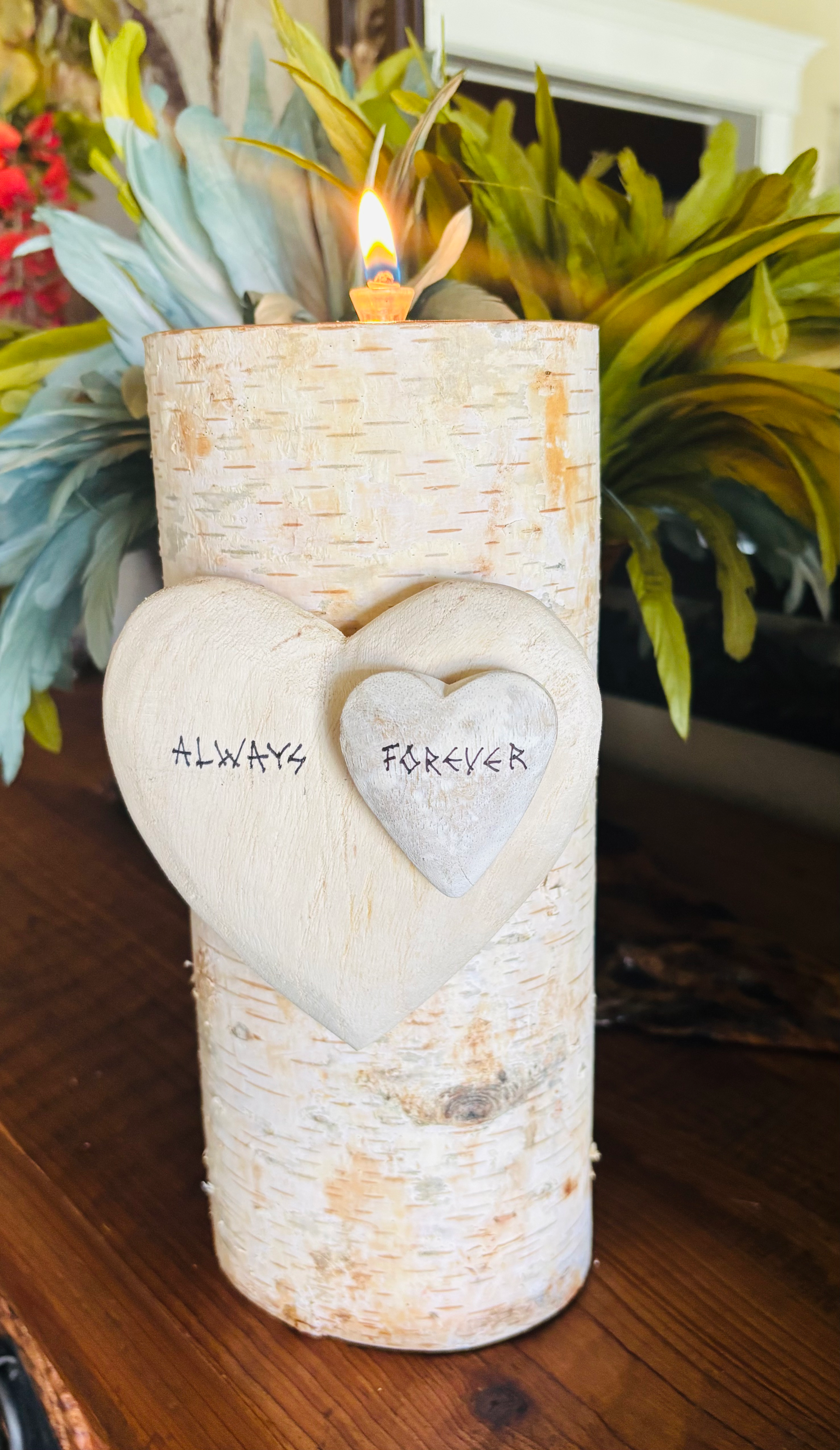 Birch Candle with double heart