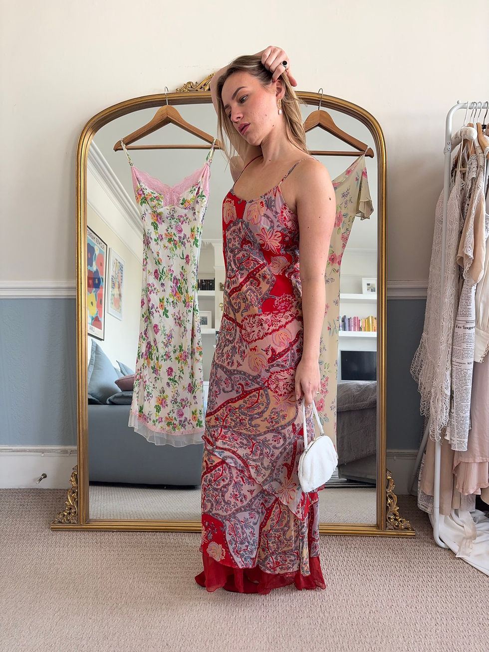 Thumbnail: Red Patterned Silk Maxi Dress