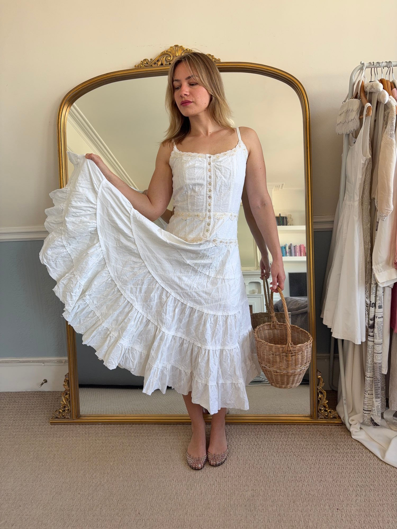 90s Vintage White Midi Dress