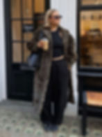 Zoe in a vtg leopard faux fur maxi coat