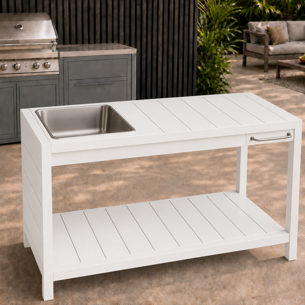 Alfresco Prep & Serve Station – aluminium outdoor prep & serve station with stainless steel removable tub in White Textured aluminium finish | CPS Living, Brisbane