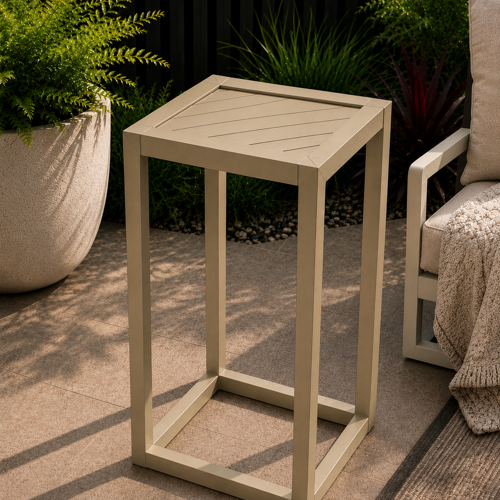 Side Table Tall – tall aluminium side table in Champagne Kinetic aluminium finish | CPS Living, Brisbane