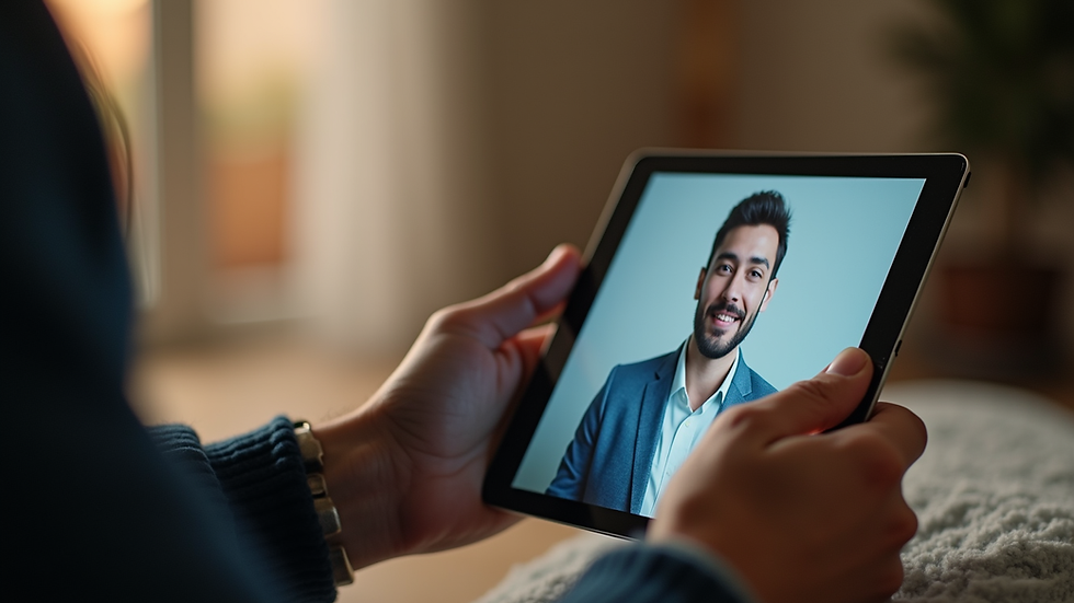 Close-up view of a person using a tablet to watch an online course video
