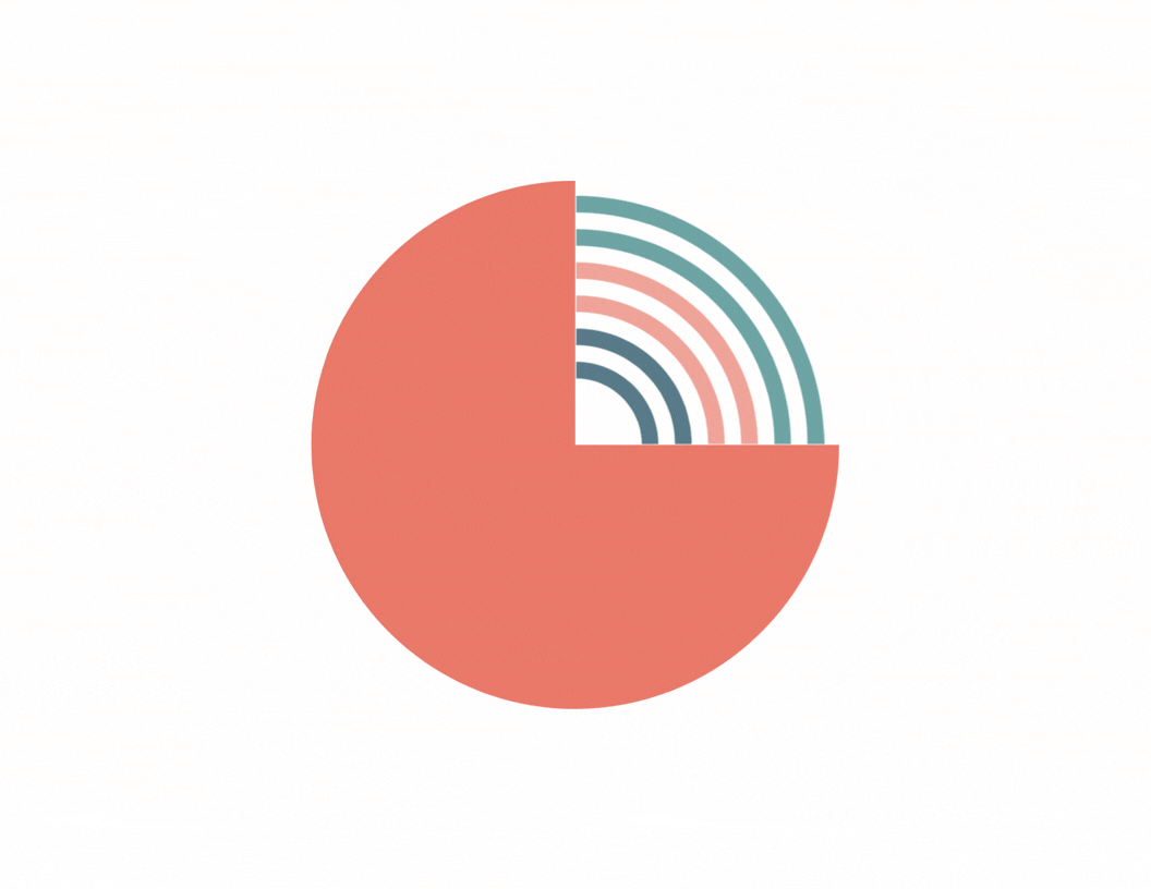 Thriving Child Logo with a pulsing animation. This a coral 3/4 circle with multiple curved lines completing the circle to 4/4 (whole)