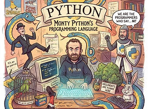PYTHON, MONTY PYTHON, PYTHON PROGRAMMING LANGUAGE CARTOON.jpg