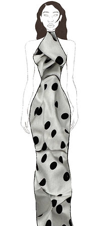 Illustrated sketch of a polka dot halter dress