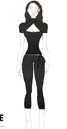 Fashion sketch of a woman in a black cutout top and pants.