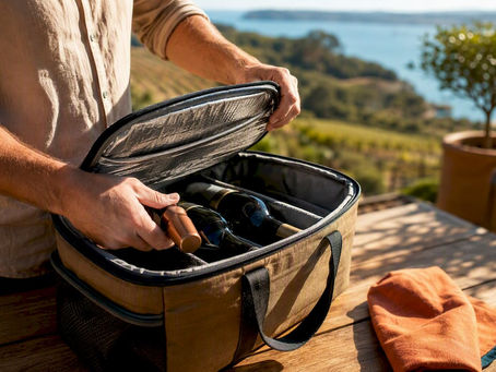 Wine bottles secured in insulated bag