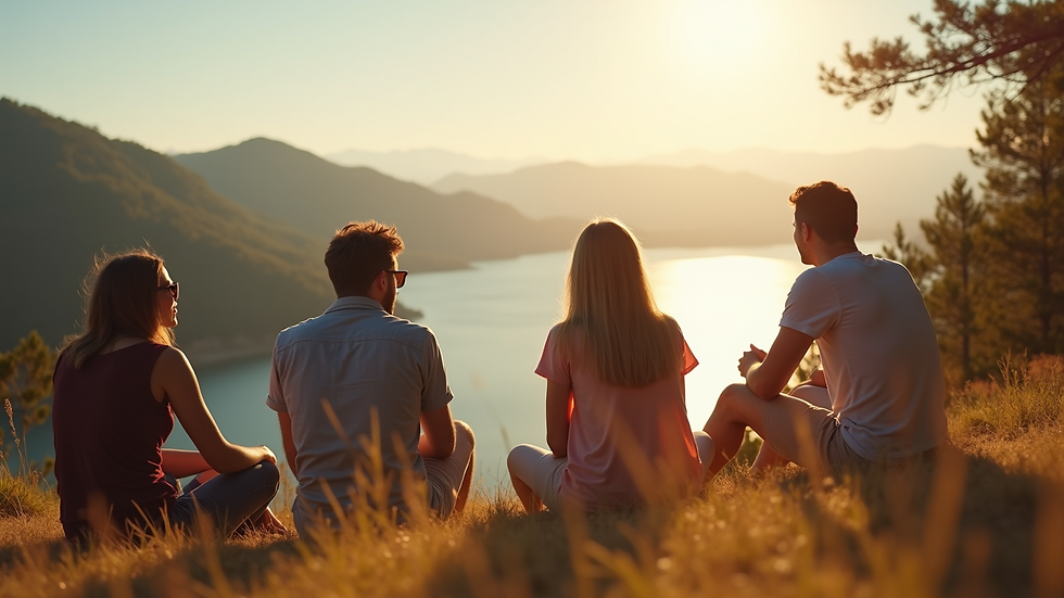 Eye-level view of a group of friends enjoying a scenic view