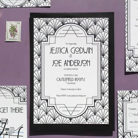 Black art deco wedding invitation