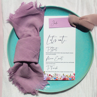 Wedding menus, pastel floral design with ribbon