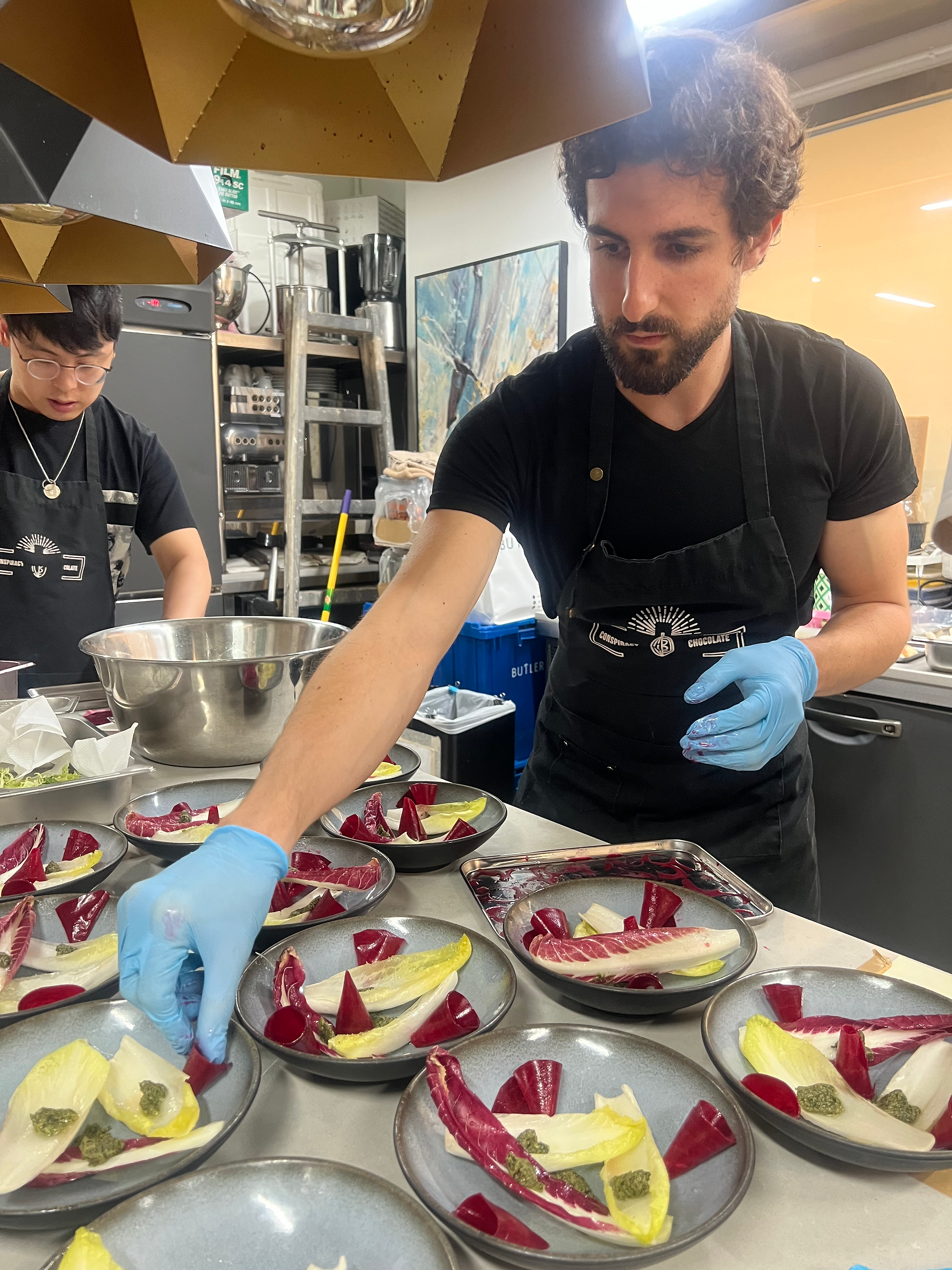 Chef plating salad